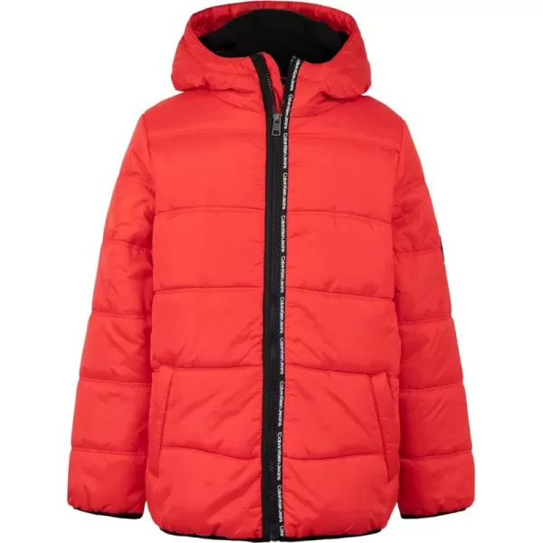 imageCalvin Klein Boys Heavy Weight Hooded Bubble Jacket with Polar Fleece LiningBubble Racing Red