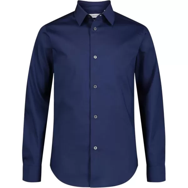 imageCalvin Klein Boys Long Sleeve Slim Fit Dress Shirt ButtonDown Style with Cuffs ampamp Shirttail HemBlue