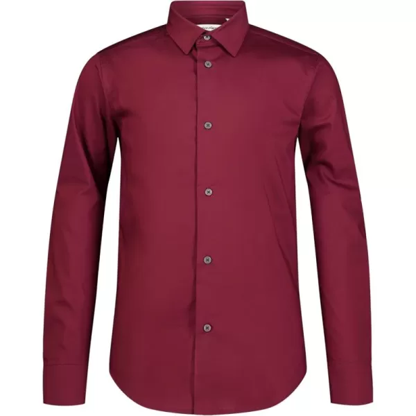 imageCalvin Klein Boys Long Sleeve Slim Fit Dress Shirt ButtonDown Style with Cuffs ampamp Shirttail HemCabernet