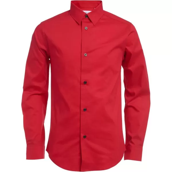 imageCalvin Klein Boys Long Sleeve Slim Fit Dress Shirt ButtonDown Style with Cuffs ampamp Shirttail HemLipstick Red