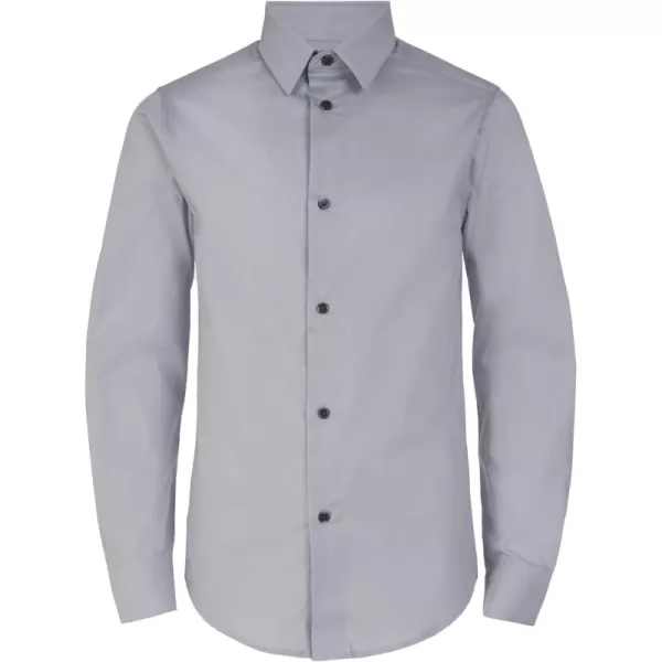 imageCalvin Klein Boys Long Sleeve Slim Fit Dress Shirt ButtonDown Style with Cuffs ampamp Shirttail HemSilver Metal