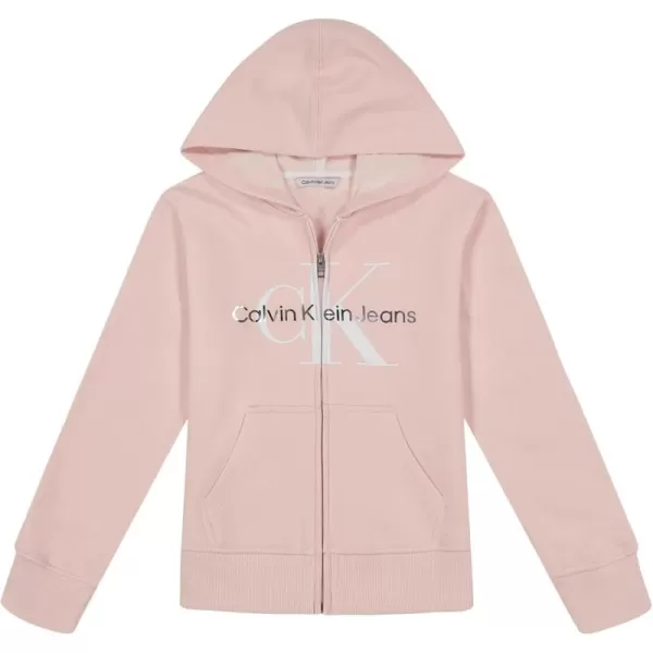 imageCalvin Klein Girls FullZip Fleece Hoodie Sweatshirt with Front PocketsCrystal Pink Mono