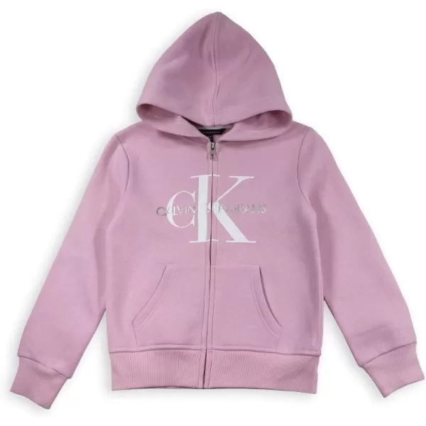 imageCalvin Klein Girls FullZip Fleece Hoodie Sweatshirt with Front PocketsHoneysuckle Mono