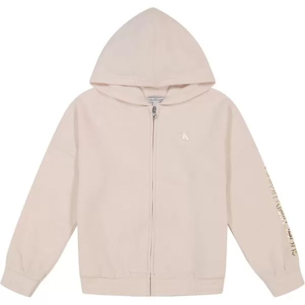 imageCalvin Klein Girls FullZip Fleece Hoodie Sweatshirt with Front PocketsPeony Stack