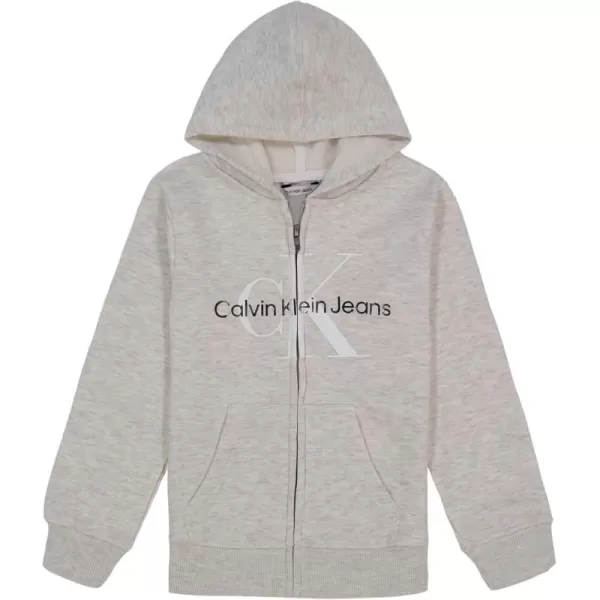 imageCalvin Klein Girls FullZip Fleece Hoodie Sweatshirt with Front PocketsPutty Beige Mono