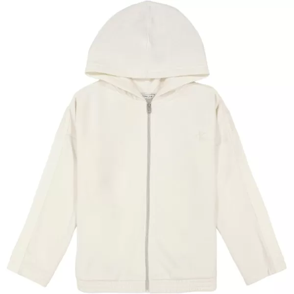 imageCalvin Klein Girls FullZip Fleece Hoodie Sweatshirt with Front PocketsWhite Shimmer