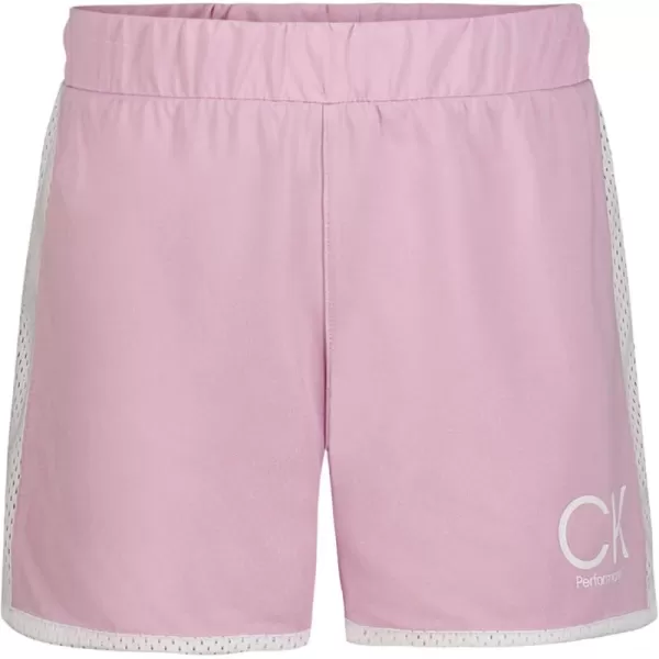 imageCalvin Klein Girls Performance Running Shorts QuickDrying Mesh Elastic Waistband ampamp Pullon StyleOrchid Bouquet