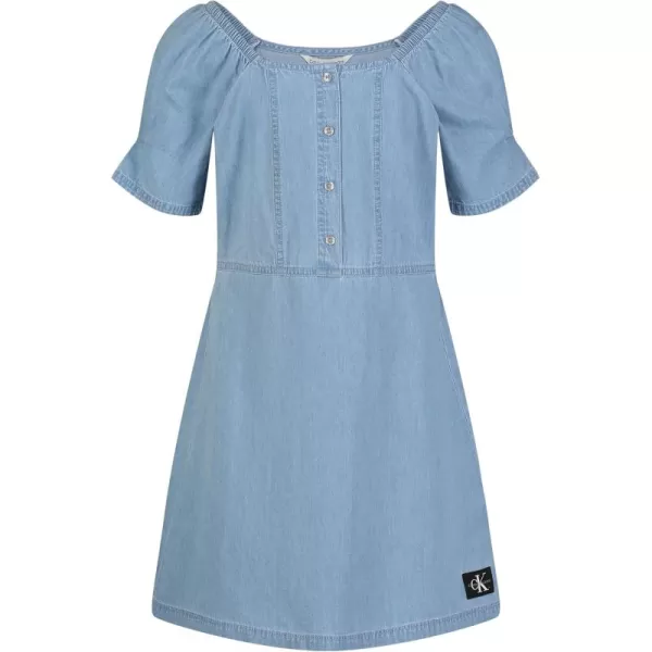 imageCalvin Klein Girls Short Sleeve Chambray Denim Shirt DressChambraySquare Neck