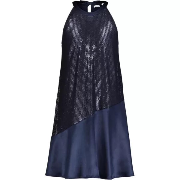 imageCalvin Klein Girls Sleeveless Party Dress Fit and Flare Silhouette Round Neckline ampamp Back Zip ClosureNavy Sequin