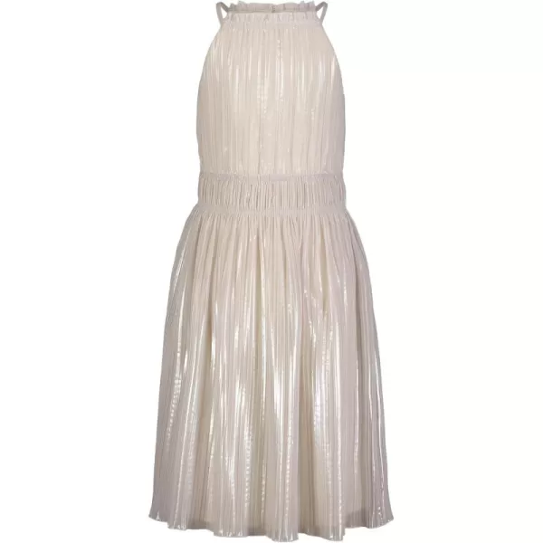 imageCalvin Klein Girls Sleeveless Party Dress Fit and Flare Silhouette Round Neckline ampamp Back Zip ClosureWhite Sand