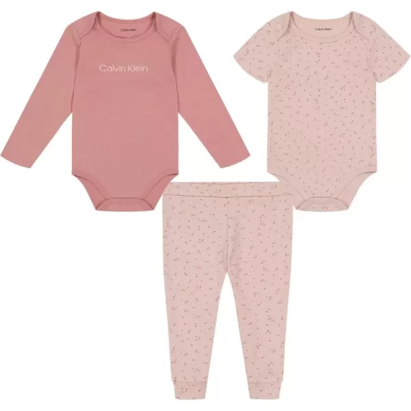 imageCalvin Klein babygirls Creeper ampamp Pant 3piece Set Everyday Casual Wear Ultrasoft ampamp Comfortable FitAsh Rose  Sepia Rose