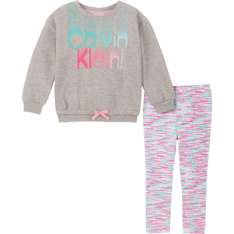 imageCalvin Klein Girls Crewneck Pullover ampamp Legging Set Everyday Casual Wear UltraSoft ampamp Comfortable Grey Heather PrintHeatherPink
