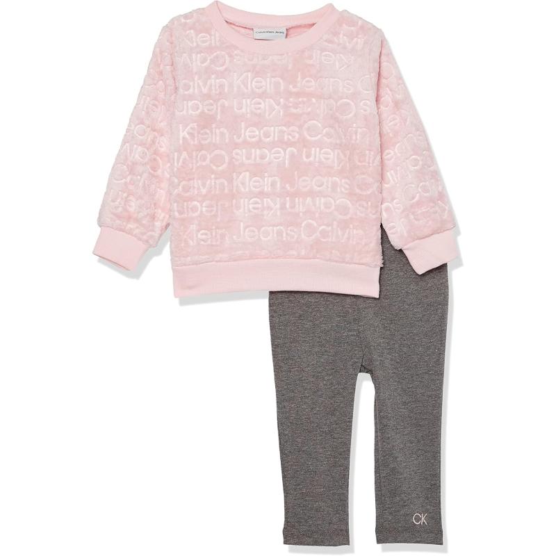 imageCalvin Klein Girls Crewneck Pullover ampamp Legging Set Everyday Casual Wear UltraSoft ampamp Comfortable Grey Heather PrintPale LilacBlack