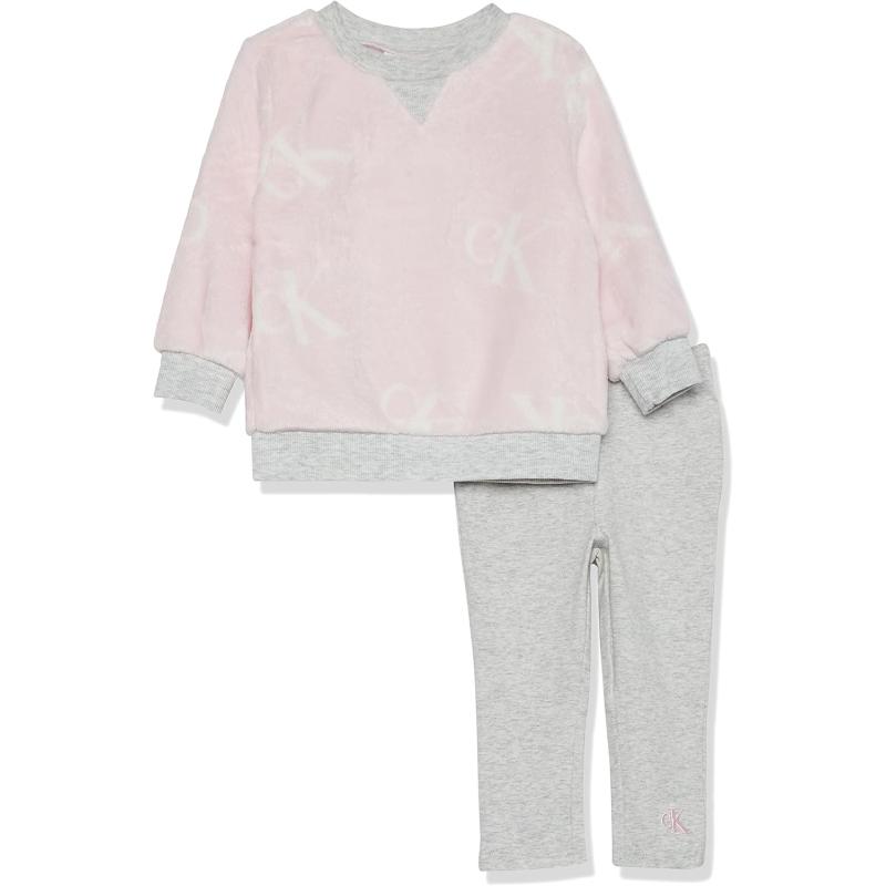 imageCalvin Klein Girls Crewneck Pullover ampamp Legging Set Everyday Casual Wear UltraSoft ampamp Comfortable Grey Heather PrintQuiet TimeLight Grey Heather
