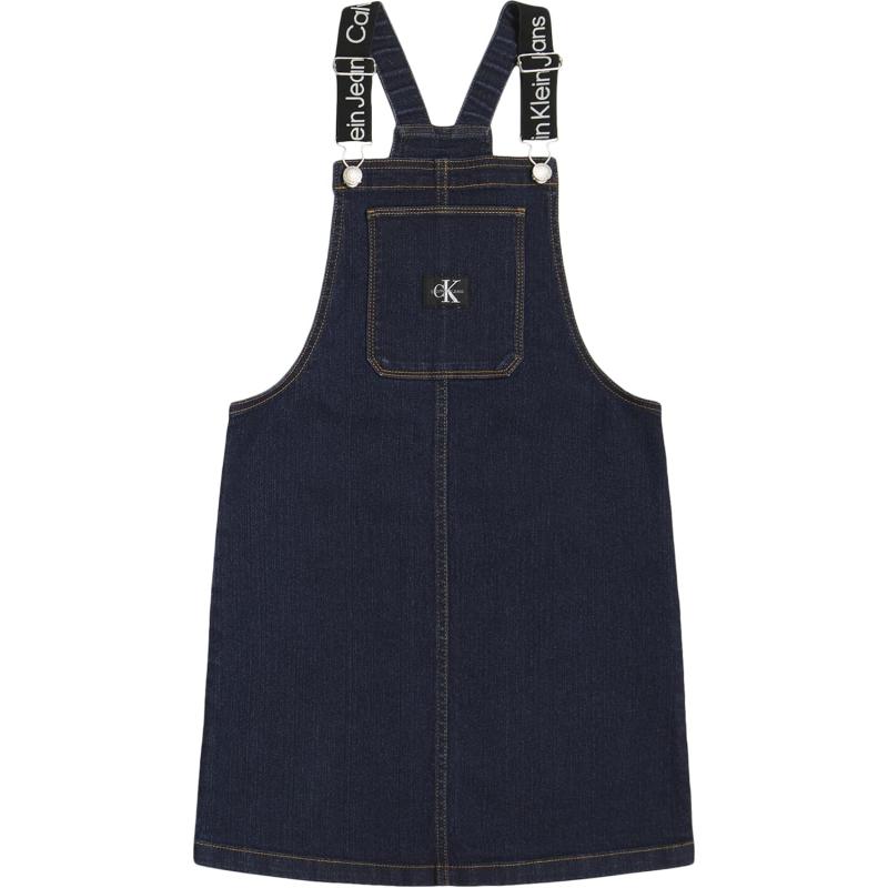 imageCalvin Klein Girls Denim Skirtall Dress Overall Style with Hook ampamp Loop Closure Boyfriend Fit Functional Front PocketDark Rinse