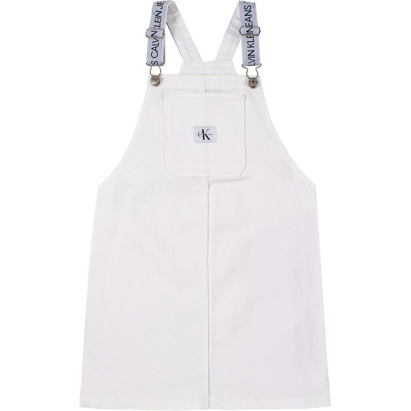 imageCalvin Klein Girls Denim Skirtall Dress Overall Style with Hook ampamp Loop Closure Boyfriend Fit Functional Front PocketWhiteout Logo