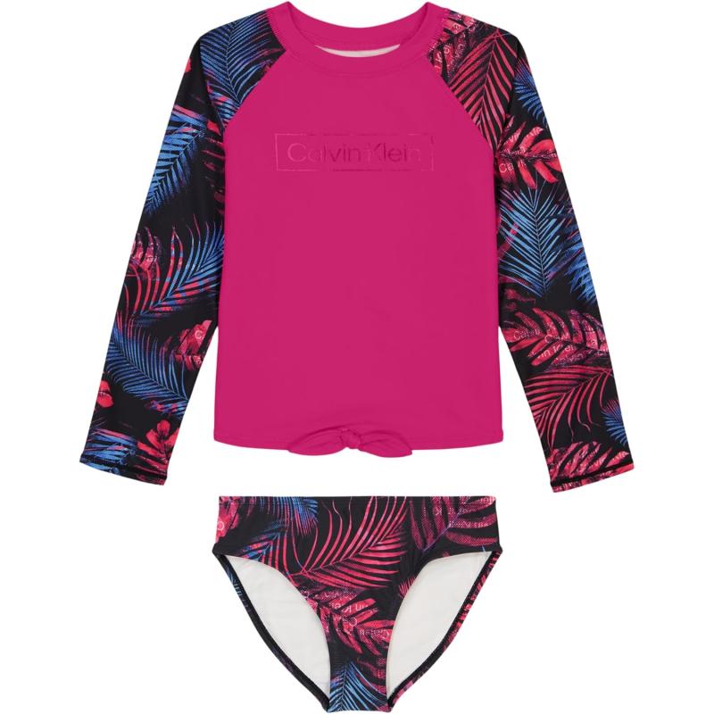 imageCalvin Klein Girls TwoPiece Rashguard Swimsuit Set with UPF 50 Sun ProtectionVery Berry