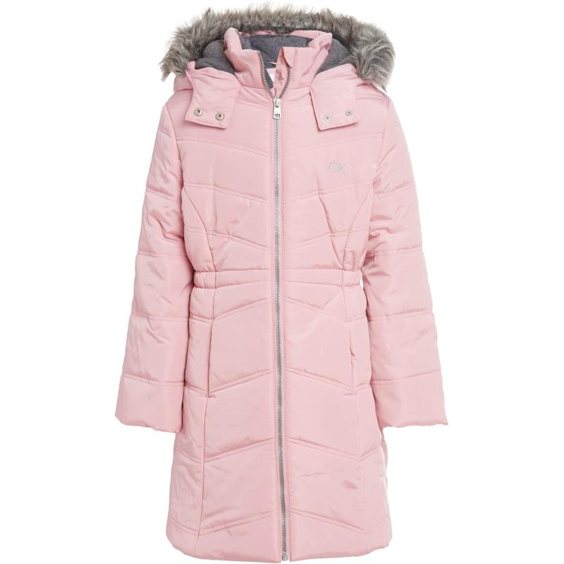 imageCalvin Klein girls Hooded Winter Puffer Jacket Fulllength Heavyweight Coat With Fleece LiningSweet Tart Aerial