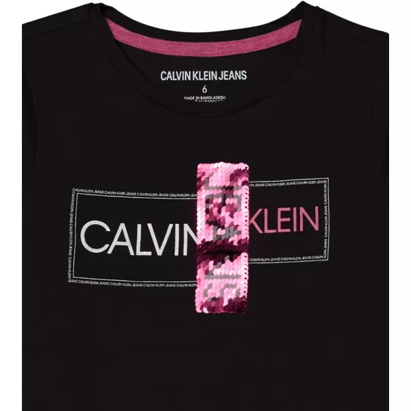 imageCalvin Klein Girls Short Sleeve Cotton TShirt with Flip Sequin Design ampamp Tagless InteriorAnthracite Split