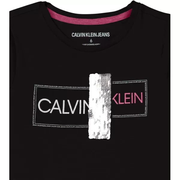 imageCalvin Klein Girls Short Sleeve Cotton TShirt with Flip Sequin Design ampamp Tagless InteriorAnthracite Split