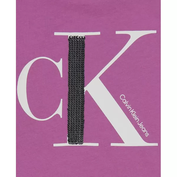 imageCalvin Klein Girls Short Sleeve Cotton TShirt with Flip Sequin Design ampamp Tagless InteriorIris Orchid