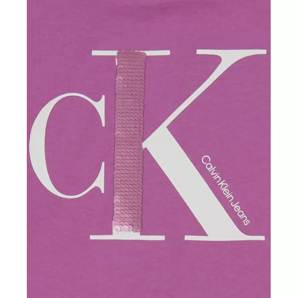 imageCalvin Klein Girls Short Sleeve Cotton TShirt with Flip Sequin Design ampamp Tagless InteriorIris Orchid