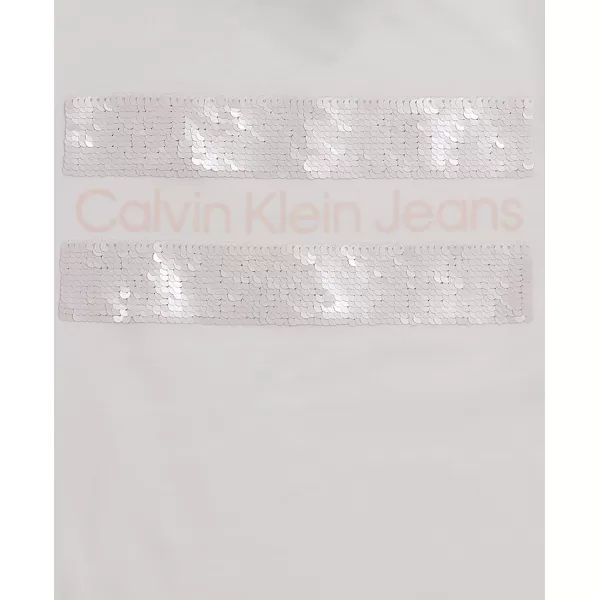 imageCalvin Klein Girls Short Sleeve Cotton TShirt with Flip Sequin Design ampamp Tagless InteriorWhite Block