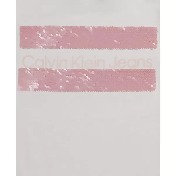 imageCalvin Klein Girls Short Sleeve Cotton TShirt with Flip Sequin Design ampamp Tagless InteriorWhite Block