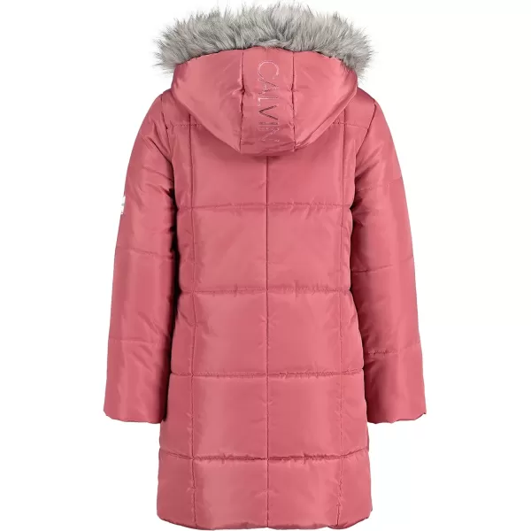 imageCalvin Klein girls Hooded Winter Puffer Jacket Fulllength Heavyweight Coat With Fleece LiningMauvewood Metallic