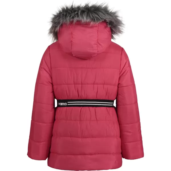 imageCalvin Klein girls Hooded Winter Puffer Jacket Fulllength Heavyweight Coat With Fleece LiningRasberry Logo Waist