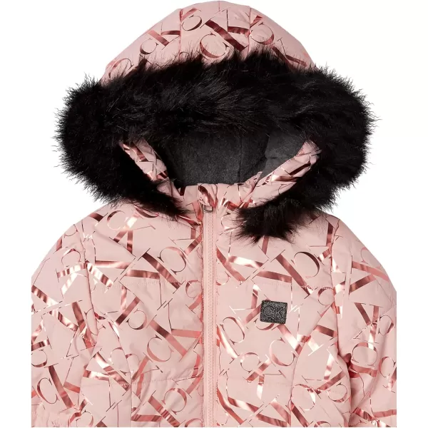 imageCalvin Klein girls Hooded Winter Puffer Jacket Fulllength Heavyweight Coat With Fleece LiningSilver Pink Gloss