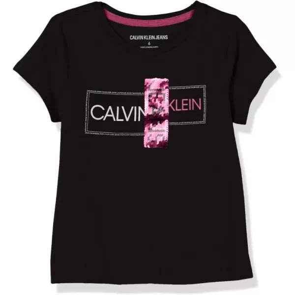 imageCalvin Klein Girls Short Sleeve Cotton TShirt with Flip Sequin Design ampamp Tagless InteriorAnthracite Split