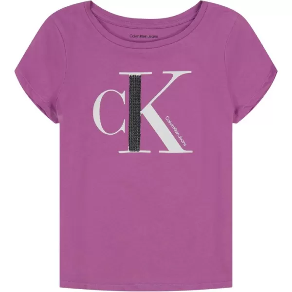 imageCalvin Klein Girls Short Sleeve Cotton TShirt with Flip Sequin Design ampamp Tagless InteriorIris Orchid