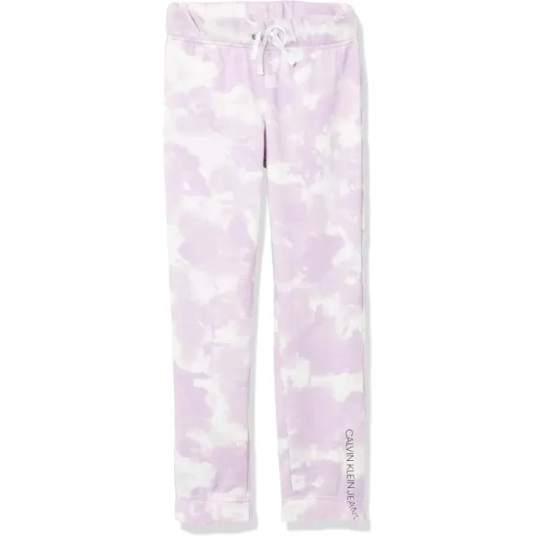 imageCalvin Klein Girls Soft Fleece Logo Sweatpants Comfortable Fit and Elastic WaistbandLilac Tie Dye