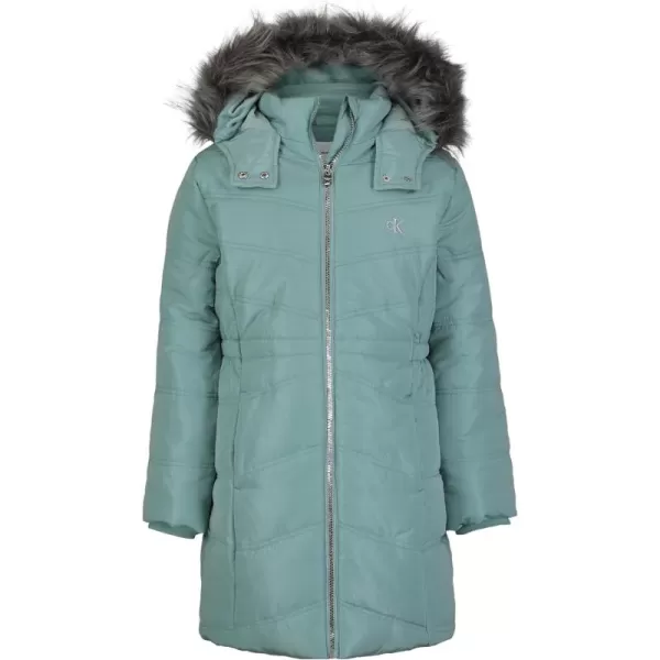 imageCalvin Klein girls Hooded Winter Puffer Jacket Fulllength Heavyweight Coat With Fleece LiningAerial Aqua