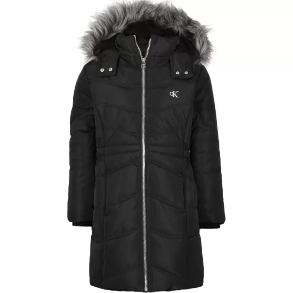 imageCalvin Klein girls Hooded Winter Puffer Jacket Fulllength Heavyweight Coat With Fleece LiningAerial Black