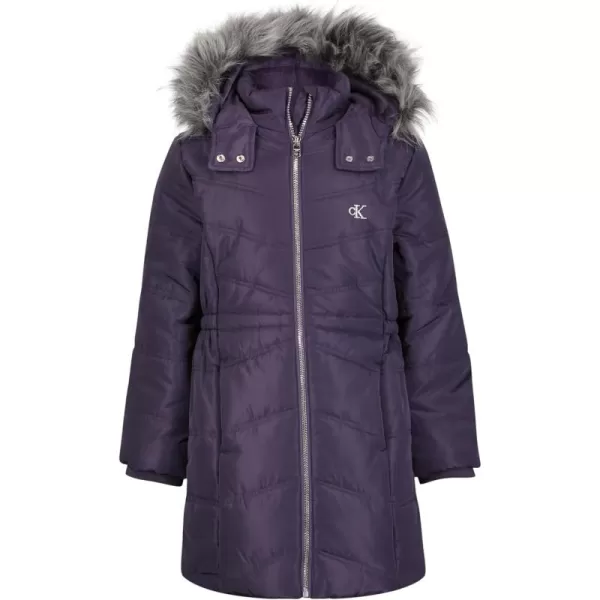 imageCalvin Klein girls Hooded Winter Puffer Jacket Fulllength Heavyweight Coat With Fleece LiningAerial Plumeria