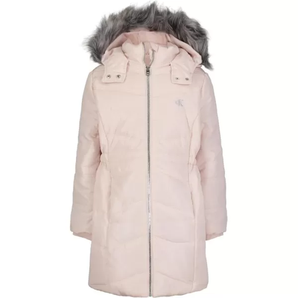 imageCalvin Klein girls Hooded Winter Puffer Jacket Fulllength Heavyweight Coat With Fleece LiningAerial Silver Peony