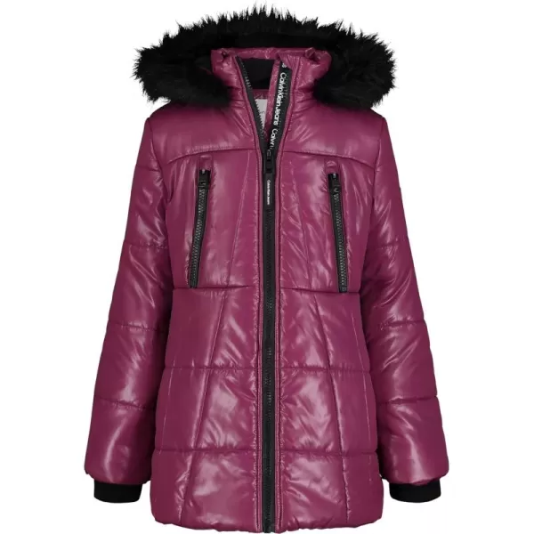 imageCalvin Klein girls Hooded Winter Puffer Jacket Fulllength Heavyweight Coat With Fleece LiningPlum Caspia Sport