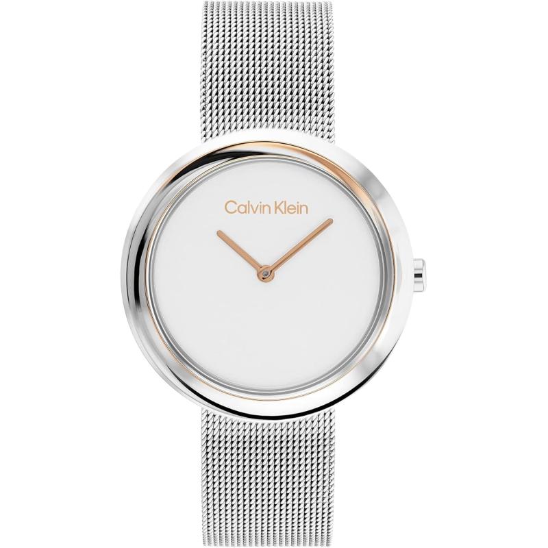 imageCalvin Klein Twisted Bezel  Womens 2H Quartz Stainless Steel Watch  Water Resistant 3 ATM30 Meters  Premium Ladies Timepiece for Every Occasion  34mmSilver
