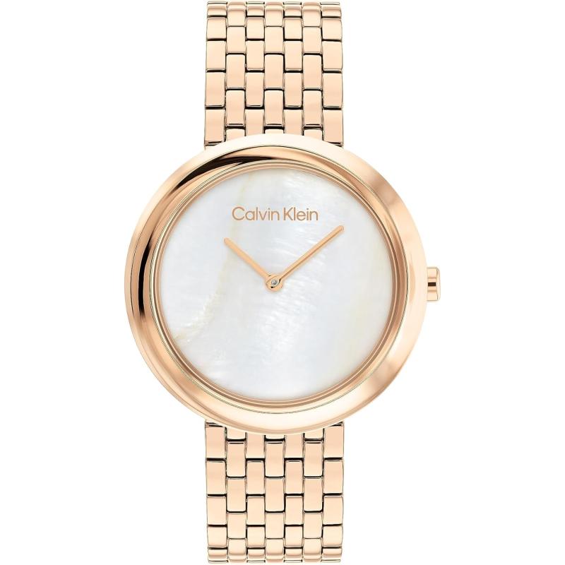 imageCalvin Klein Twisted Bezel  Womens 2H Quartz Stainless Steel Watch  Water Resistant 3 ATM30 Meters  Premium Ladies Timepiece for Every Occasion  34mmWhite Mother of PearlCarnation