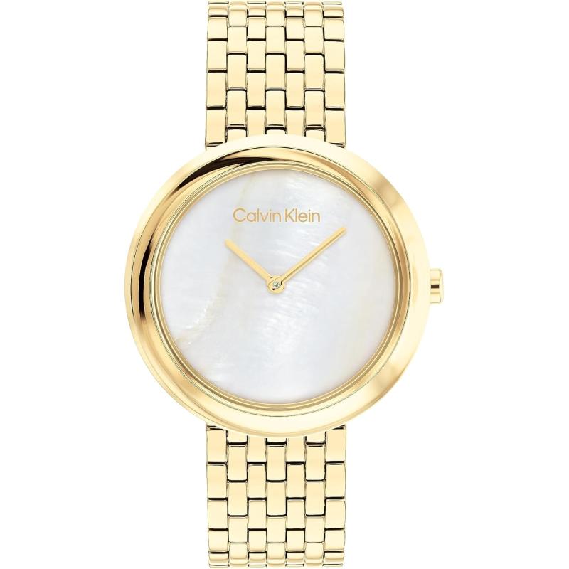 imageCalvin Klein Twisted Bezel  Womens 2H Quartz Stainless Steel Watch  Water Resistant 3 ATM30 Meters  Premium Ladies Timepiece for Every Occasion  34mmWhite Mother of PearlGold