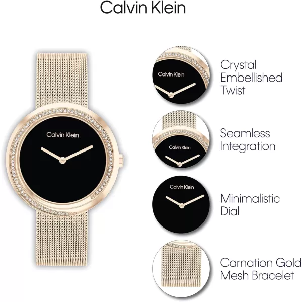 imageCalvin Klein Twisted Bezel  Womens 2H Quartz Stainless Steel Watch  Water Resistant 3 ATM30 Meters  Premium Ladies Timepiece for Every Occasion  34mmBlackCarnation Gold