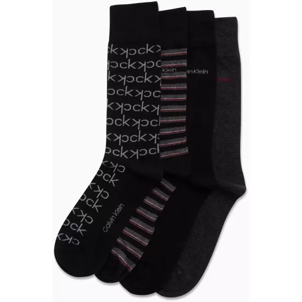 imageCalvin Klein Mens Dress Socks  Cotton Blend Crew Patterned Socks 4 PairsBlack Multi