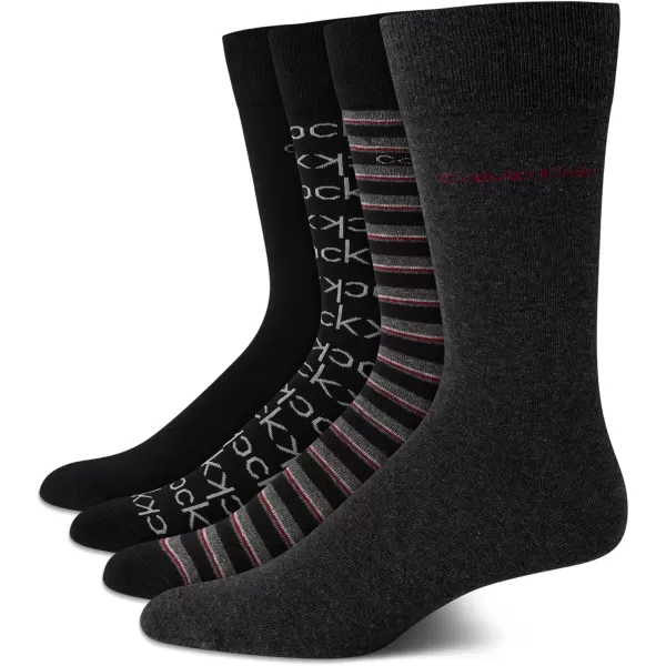 imageCalvin Klein Mens Dress Socks  Cotton Blend Crew Patterned Socks 4 PairsBlack Multi