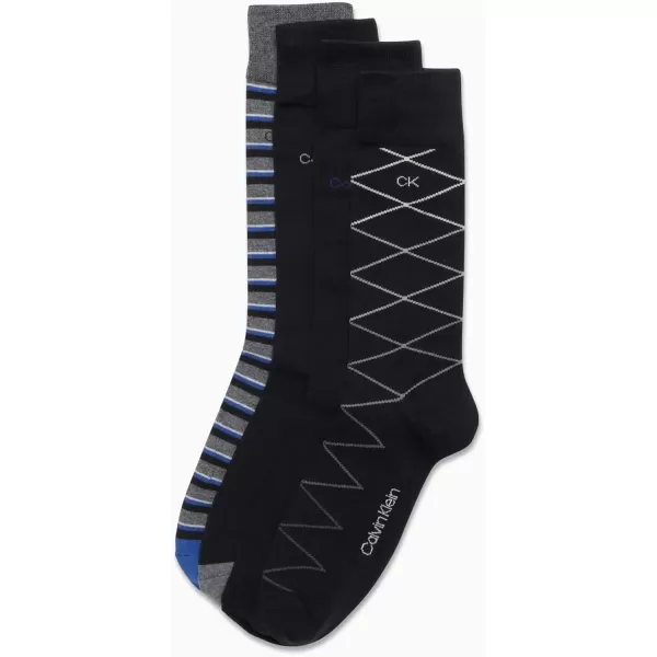 imageCalvin Klein Mens Dress Socks  Cotton Blend Crew Patterned Socks 4 PairsBlack Pattern