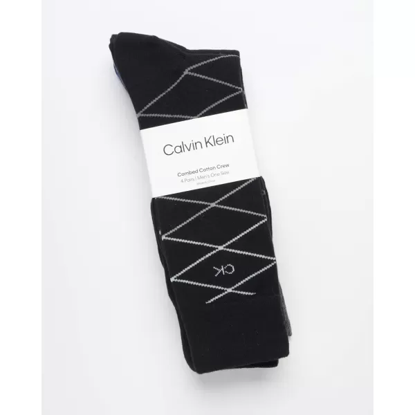 imageCalvin Klein Mens Dress Socks  Cotton Blend Crew Patterned Socks 4 PairsBlack Pattern