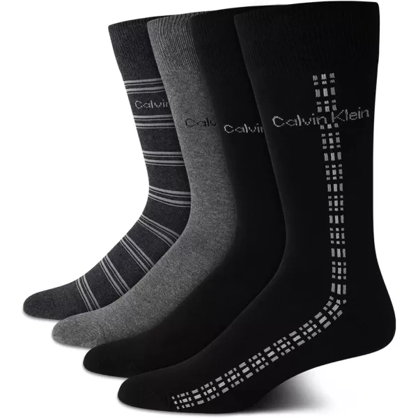 imageCalvin Klein Mens Dress Socks  Cotton Blend Crew Patterned Socks 4 PairsBlackGrey Multi