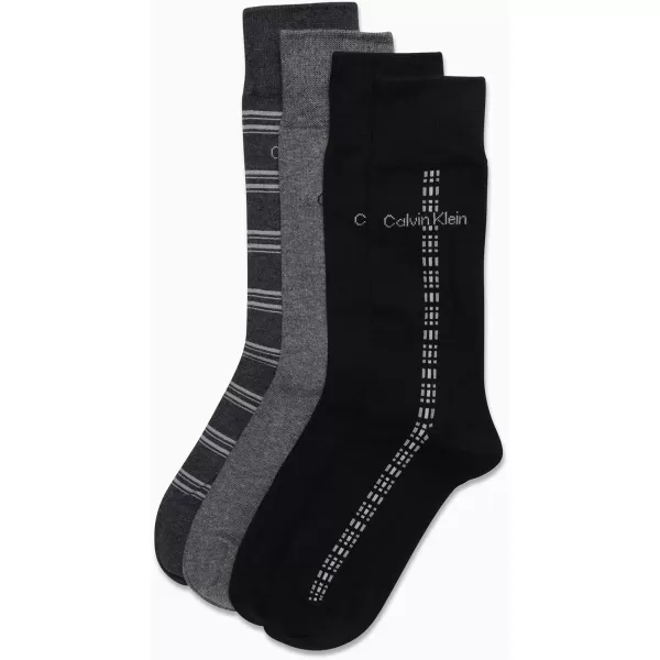 imageCalvin Klein Mens Dress Socks  Cotton Blend Crew Patterned Socks 4 PairsBlackGrey Multi