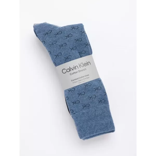 imageCalvin Klein Mens Dress Socks  Cotton Blend Crew Patterned Socks 4 PairsBlueTan Assorted